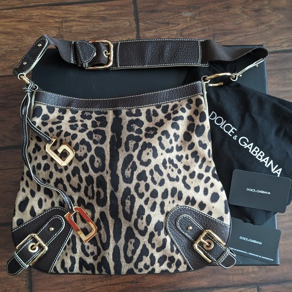 Dolce & Gabbana Leopard Leather Canvas Bag w/ Box - Picture 1 of 16